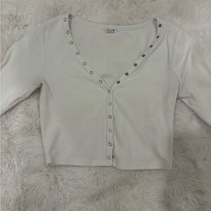 Garage White Buttoned V-Neck Top